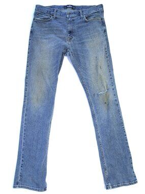 Hollister Jeans - Men's 34x34 - Slim Straight Distressed Blue Denim Pants